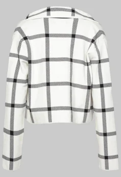 Short Cardigan with Check Design in White