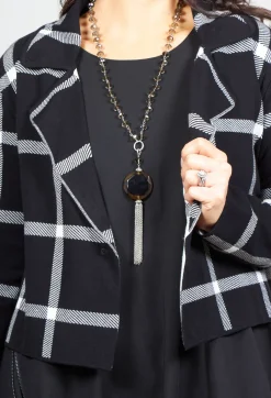 Short Cardigan with Check Design in Black