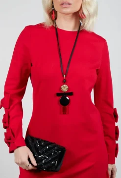 Short Dress with Bow Feature Sleeves in Marlboro