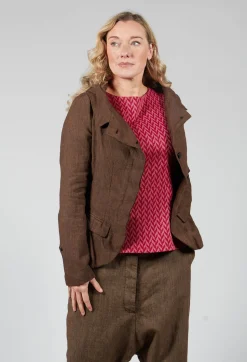 Short Open Neck Jacket in Espresso Check