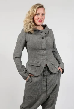 Short Open Neck Jacket in Latte check