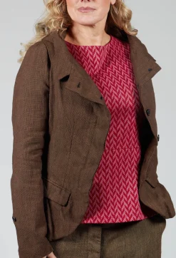 Short Open Neck Jacket in Espresso Check
