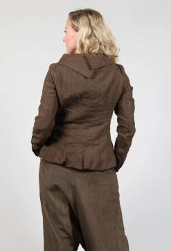 Short Open Neck Jacket in Espresso Check