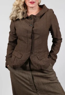 Short Open Neck Jacket in Espresso Check