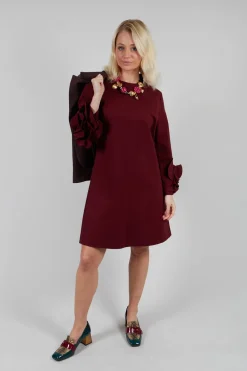 Short Shift Dress with Embellished Sleeves in Rumba