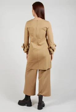 Short Shift Dress with Embellished Sleeves in Camel