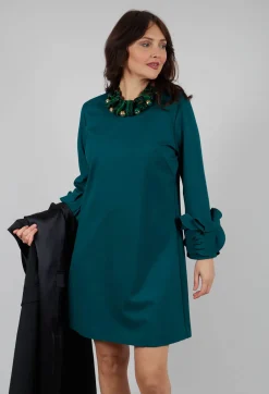 Short Shift Dress with Embellished Sleeves in Ottanio