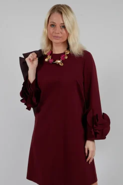 Short Shift Dress with Embellished Sleeves in Rumba