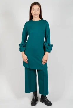 Short Shift Dress with Embellished Sleeves in Ottanio