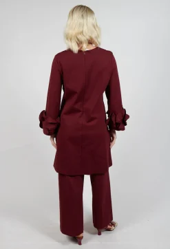 Short Shift Dress with Embellished Sleeves in Rumba