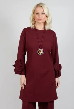 Short Shift Dress with Embellished Sleeves in Rumba