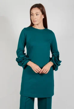 Short Shift Dress with Embellished Sleeves in Ottanio