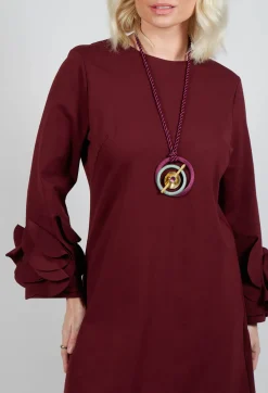 Short Shift Dress with Embellished Sleeves in Rumba