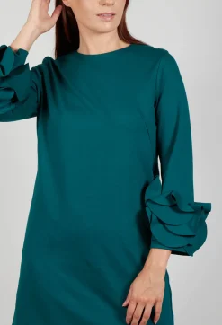 Short Shift Dress with Embellished Sleeves in Ottanio
