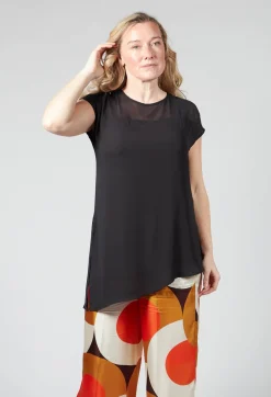 Short Sleeve Asymmetric Blouse in Black