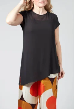 Short Sleeve Asymmetric Blouse in Black
