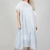 Short Sleeve Cotton Dress in Grey Print