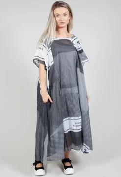 Short Sleeve Cotton Dress in Black Print