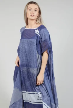 Short Sleeve Cotton Dress in Azur Print
