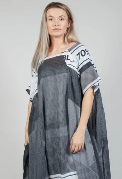 Short Sleeve Cotton Dress in Black Print