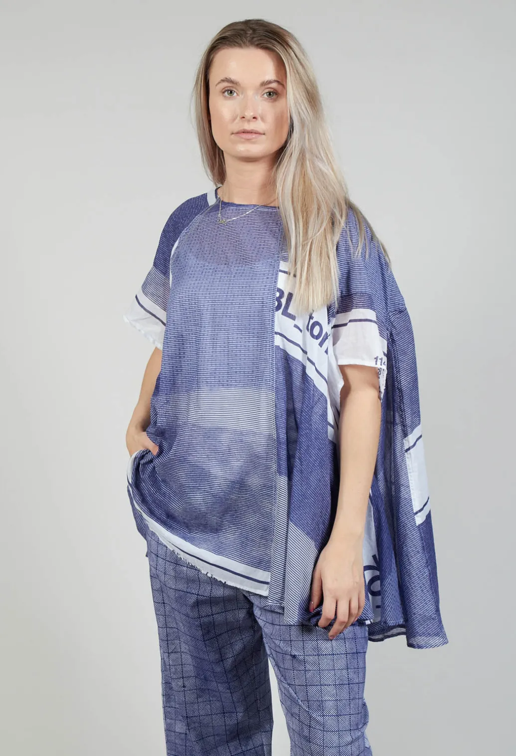 Short Sleeve Cotton Top in Azur Print