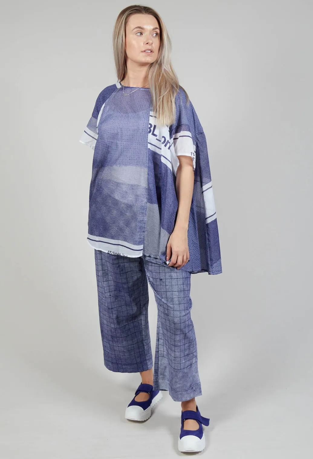 Short Sleeve Cotton Top in Azur Print
