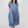 Short Sleeve Dress with Balloon Hem in Navy Cloud
