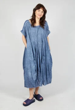 Short Sleeve Dress with Balloon Hem in Navy Cloud
