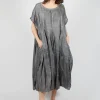 Short Sleeve Dress with Balloon Hem in Black Cloud