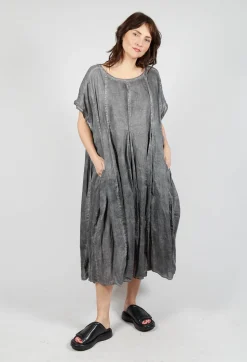 Short Sleeve Dress with Balloon Hem in Black Cloud