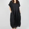 Short Sleeve Dress with Balloon Hem in Black