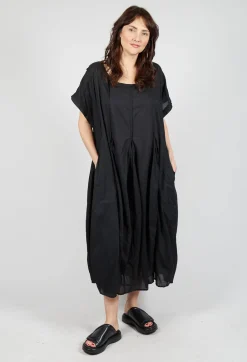 Short Sleeve Dress with Balloon Hem in Black