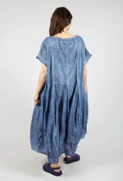 Short Sleeve Dress with Balloon Hem in Navy Cloud