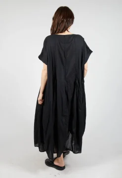 Short Sleeve Dress with Balloon Hem in Black