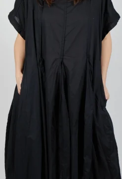 Short Sleeve Dress with Balloon Hem in Black