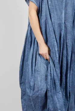 Short Sleeve Dress with Balloon Hem in Navy Cloud