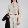 Short Sleeve Knitted Cardigan in Mastic