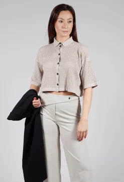 Short Sleeve Knitted Cardigan in Mastic