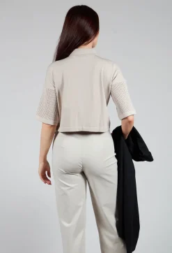 Short Sleeve Knitted Cardigan in Mastic