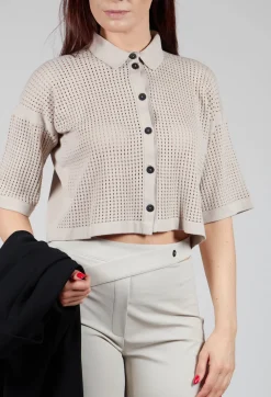 Short Sleeve Knitted Cardigan in Mastic