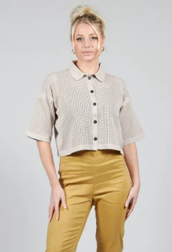 Short Sleeve Knitted Cardigan in Mastic