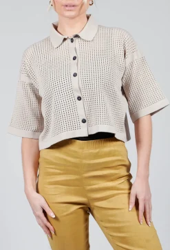 Short Sleeve Knitted Cardigan in Mastic