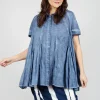 Short Sleeve Tulip Shirt in Navy Cloud