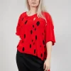Short Sleeved Jumper with Hole Detail in Red