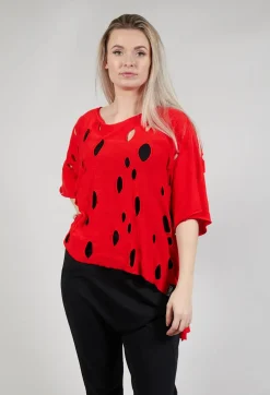 Short Sleeved Jumper with Hole Detail in Red