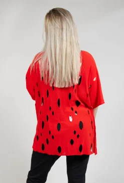 Short Sleeved Jumper with Hole Detail in Red