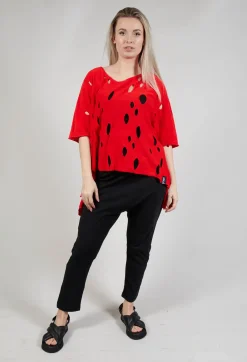 Short Sleeved Jumper with Hole Detail in Red