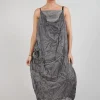 Silk Asymmetrical Hem Dress in Pencil Cloud