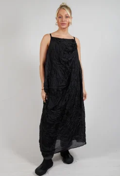Silk Asymmetrical Hem Dress in Black