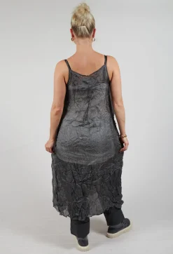 Silk Asymmetrical Hem Dress in Coal Cloud